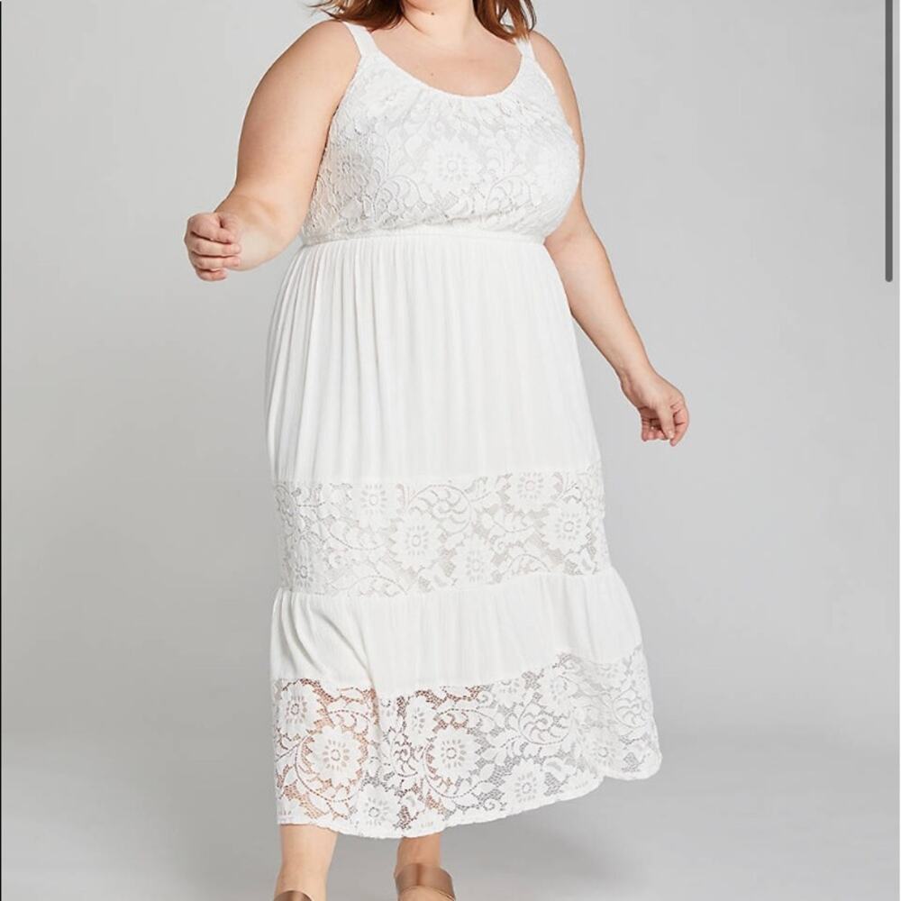 Lane Bryant white Lace Inset Midi Dress